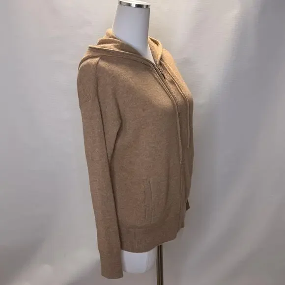 Charter Club Cashmere Sweater Womens XS Beige Hooded Full Zip Hoodie Knit - Picture 2 of 8